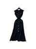 Vestido de Punto Delgado con Botones Metálicos, Cuello Redondo, Sin Mangas, Estilo Chanel, Transfronterizo, para Mujer, Nuevo Estilo 26, Ceñidor de Cintura, Largo