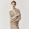 2025 Novo Outono e Inverno Gola Polo Suéter Solto Veludo de Montanha Tricô para Mulheres Estilo Coreano Cor Lisa Tricô Quente