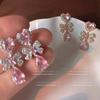 Pendientes de princesa con circonita rosa de textura ligera y lujosa para mujer, de estilo industrial pesado, de alta gama, con diseño de hada elegante.