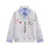 Sudadera de estilo coreano para niñas, nueva moda de primavera y otoño, suéter elegante para niños con cuello de camisa, top con apariencia de dos piezas para niños mayores en estilo escolar