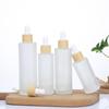 Frasco de Vidro Fosco Transparente para Óleo Essencial Frasco Conta-gotas com Cabeça de Borracha Anel com Grão de Madeira Frasco de Solução de Essência de Ombro Plano Engarrafamento para Mistura