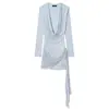 Bestseller transfronterizo de AliExpress primavera 2026 nuevo vestido de moda de manga larga con cinturón y cuello drapeado minivestido 3152366