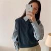 Colete de Tricô Novo Outono e Inverno Dongdaemun da Coreia do Sul Feminino Design Retrô Cor Lisa Sem Mangas Suéter Torcido Tendência