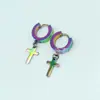 Pendientes estilo coreano colgante cruz hombres y mujeres simples cortos de acero inoxidable