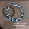 Collar Retro de Pintura al Óleo Corazón Azul Gema Colgante Circonita Cadena Clavícula Chapado en Oro de 18K Corazón Melocotón Tesoro Colorido para Mujer