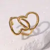 Anel de Coração em Aço Inoxidável Europeu e Americano Mais Vendido, Anel Aberto Fashion, Simples e Criativo Vazado, Joia de Mão em Aço Titânio Dourado 18K para Mulheres
