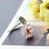 Nafoge joyería de plata al por mayor incrustada con pétalos de cristal rosa natural anillo abierto de plata pequeño fresco anillo de plata de ley 925