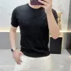 Camiseta Masculina de Verão de Manga Curta, Bordado com Padrão Escuro de Retrato de Luxo Leve, Alta Elasticidade, Corte Justo, Respirável, Malha com Gola Redonda, Top Casual