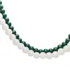 Nuevo Collar de Jade Verde Imitación Hilo de Oro de 8 mm, Collar de Perlas Redondas Verde Espinaca de Jade Blanco, Cadena para Suéter, Regalo para Transmisión en Vivo para Mujeres