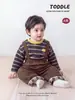 Atuendo de invierno elegante y moderno para niños, top de bebé niño a rayas con dibujos animados y tirantes desmontables, ropa de invierno para niños