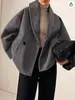 2026 Abrigo Corto de Lana Cruzado para Mujer, Chaqueta Corta Oversize de Mezcla de Lana con Solapa y Cierre de Doble Botonadura para Otoño e Invierno