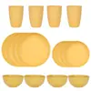Juego Transfronterizo de Platos, Tazones y Vasos de Paja de Trigo y PP para el Hogar, Set de Vajilla Negro Espeso de 16 Piezas