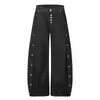 Calça Jeans Wide Leg Botões Estilo Retrô Americano para Homens e Mulheres, Verão Solta Casual Rebite Calça Reta