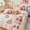 Conjunto de cama de algodão super fofo com personagens de estrelas mágicas, conjunto de capa de edredom e lençol de três peças de algodão puro fofo para meninas