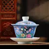 Tigela de Esmalte com Tampa Três Talentos com Pássaros Alegres em Galhos, Estilo Chinês Vintage Cerâmica Doméstica Tigela de Chá Kung Fu, Infusor de Chá Único