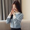 Foto Real Estilo Ocidental Camisa de Chiffon Primavera e Outono Camisa Elegante Camisa Manga Longa Nova Camisa Base Profissional com Lapela Feminina