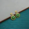 Pendientes de Segunda Mano de Qingdao Nuevo Diseño Chinoiserie Hebilla de Seguridad Verde Pendientes Elegantes Pendientes de Mujer de Gama Alta Plata 925