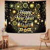 Nova Série Preto Dourado 2026 Tecido para Pendurar Tapeçaria Decoração Atmosfera Preto Dourado Feliz Ano Novo Tecido Decorativo para Pendurar Imagem de Fogos de Artifício