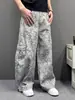 Novos Jeans Vintage Estampados de Leopardo para Homem Primavera 2026, Lavados e Desgastados, Casuais de Perna Larga Reta Soltos, Calças Curvas