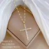 [Acero de Titanio] Cruz Zirconio Cobre Micro-incrustación Chapado en Oro Real Simple Ins Rojo de Internet Fina Cadena para Clavícula Cadena para Cuello
