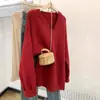 Suéter Pulôver com Gola Vermelha para Mulheres, Novo Estilo Outono e Inverno, Top Estilo Preguiçoso, Estilo Coreano, Solto, Suave, Macio e Aconchegante