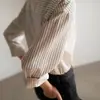 Camisa Casual Rayada de Algodón de Calidad Commuter con Enfoque en Diseño de Estudio Ss para Mujer, Manga Larga para Primavera y Otoño