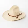 Europa e Estados Unidos moda transfronteiriça lazer PU cadarço tecido à mão grama de girassol aba larga chapéu de cowboy praia ao ar livre proteção solar chapéu de palha tendência