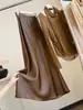 Elegante falda satinada de perlas de acetato para mujer, estilo otoño, de cintura alta, adelgazante, versátil, elegante falda de sirena, falda larga de línea A