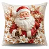 Cojín de Sofá Muñeco de Nieve Árbol de Navidad Alce Santa Impresión Funda de Cojín Decorativo Navideño para Sofá Dormitorio