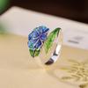 Yilu prata s999 prata pura moda nacional cloisonne anel de lótus estilo étnico boa sorte abertura contínua anel ajustável
