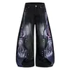 Jeans holgados de pierna ancha con estampado de graffiti tie-dye lavado retro americano, geniales y elegantes