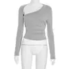 Top Elegante de Color Sólido de Manga Larga Irregular de Diseño de Alta Gama Versátil para Mujer - Primavera y Otoño Transfronterizo Europeo y Americano