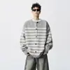 Suéter cárdigan de rayas retro y bloques de color Nasa Chaqueta de punto de otoño Cuello redondo Holgado Para pareja Casual americano Top