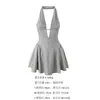 Vestido Corto Transfronterizo de Corte Ajustado, Espalda Descubierta con Cuello Halter, Escote en V Profundo Calado, Único Vestido Mini de Línea A Plisado Estilo Francés