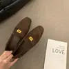 Primer Encuentro Temporada Gamuza Zapatos de Mujer de un Solo Paso Suela Plana Zapatos Individuales Mujer 2025 Nuevo Primavera Otoño Mocasines Británicos Punta Cuadrada Zapatos de Conducir