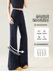 Calça Boca de Sino Azul Marinho de Seda de Gelo para Mulheres, Verão Fina Novo Estilo, Cintura Alta, Emagrecedora, Proteção Solar, Calça Esportiva de Yoga para Primavera e Outono