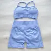 Traje de Shorts com Colete Cruzado Dfyne Novo Sem Costura Alta Elasticidade Totalmente Fosco Nylon Costas Abertas Traje Esportivo de Fitness