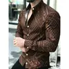 Camisa de Manga Longa Estilo Old Money para Homens, Camisa Paisley de Designer, Camisa Europeia e Americana Plus Size para Homens