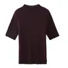 26 Otoño Temprano Nuevo Lana Fina 60s 2 cabos 18 puntos hilado en isla sin costuras cuello semi-alto manga corta camiseta base, lavable a máquina