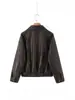 Chaqueta larga de mujer para otoño e invierno, estilo europeo y americano, con solapa, bolsillos, dobladillo decorativo, cintura elástica y material retro de PU