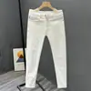 Calça Jeans Branca Masculina Outono Nova Estilo Europeu Luxo Leve Casual Calça Stretch Lavada Slim Fit Afunilada