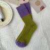 Calcetines para Mujer Invierno Color Contraste Calcetines Gruesos con Forro Polar Calcetines Cálidos de Pila de Lana Retro Modernos Ciber Populares de Moda