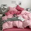 Juego de Cuatro Piezas de Algodón Lavable Suave Súper Suave Color Liso para Dormir Ropa de Cama Juego de Tres Piezas para Dormitorio de Estudiantes Sábana Ajustable Sábana Plana Funda Nórdica Venta al por Mayor