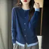 Cardigan de Tricô Feminino Manga Longa Bloco de Cores Casaco Suéter Top com Design Falso de Duas Peças, Solto e Leve - Primavera 2026