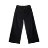 Jeans cropped de mezclilla cruda EW resistentes al color, corte estilizado y moderno, azul-negro