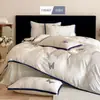 Conjunto de Quatro Peças Tencel de Toque Fresco para Primavera e Verão, Novo A-Class 1.2m Roupa de Cama Sedosa, Lençol de Cima, Roupa de Cama, Estilo Lençol com Elástico 4