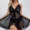 Babydoll de Encaje para Mujer, Conjunto de Lencería de 2 Piezas, Vestido de Noche de Malla con Tirantes Finos en V y Braguita, Tallas Grandes XXXL, Ropa de Dormir para Luna de Miel, San Valentín
