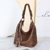 Moda Europea Bolso de Cuero Genuino para Mujer Bolso de Hombro Único Bolso de Axila Bolso Tote de Piel de Vaca Capa Superior Bolso de Mano Grande para Mujer