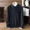 Camisa de manga larga para hombre 100% lana, nueva para otoño e invierno, con cuello bordado, top casual holgado, camisa básica para hombre, venta al por mayor