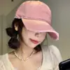 Boné de Baseball Rosa Rasgado Estilo Americano para Mulheres com Aba Larga e Aba Pequena que Mostra o Rosto, Aumentado e Aprofundado, Chapéu Grande para Cabeça Estilo Coreano